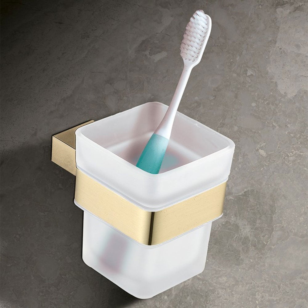 Storm Square Tumbler Holder & Frosted Glass Cup Bathroom Accessory Set