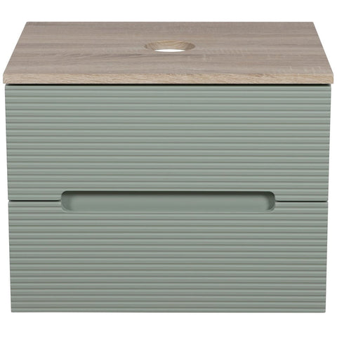 Astini Monza Plus 600mm Aloe Green/Contry Oak Fluted Wall Hung Vanity Unit With Counter Top