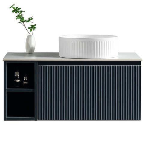 Astini Flauto 800mm Midnight Shadow Wall Hung Vanity Unit W/ Side Storage & RH Counter Top