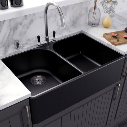 LSC Butler 795 2.0 Bowl Matt Black Ceramic Kitchen Sink with Waste Options