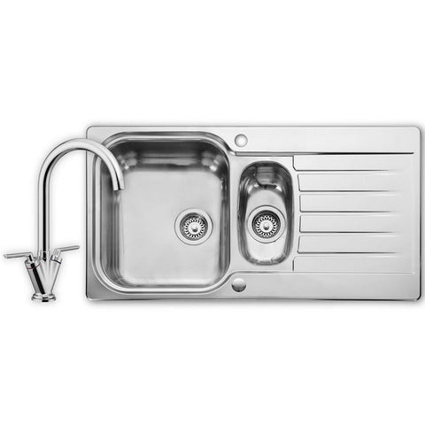 Leisure Seattle 1.5 Bowls Polished Stainless Steel Kitchen Sink, Waste & Tap SE9502POL/TWN1