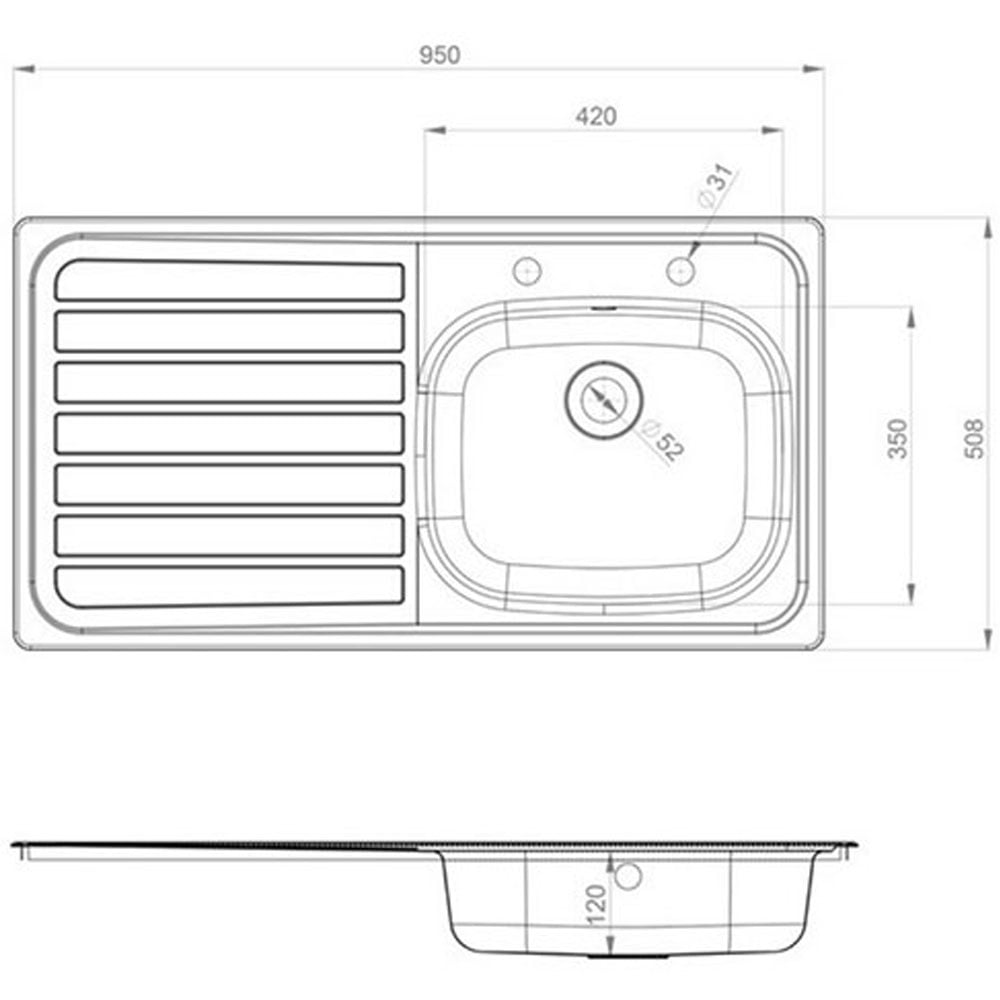 Leisure Lexin 1.0 Bowl Satin Stainless Steel Kitchen Sink LHD LE95LSB/