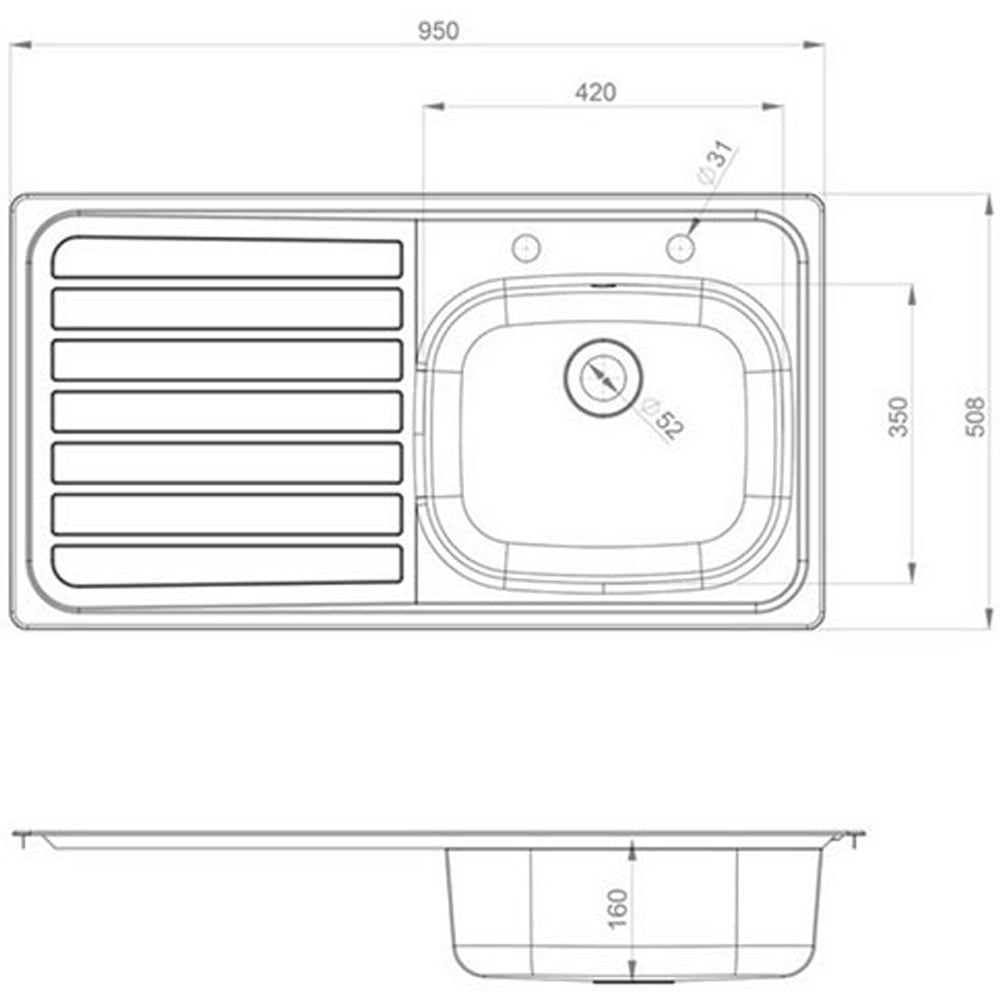 Leisure Lexin 1.0 Bowl Satin Stainless Steel Kitchen Sink LHD LE95L/