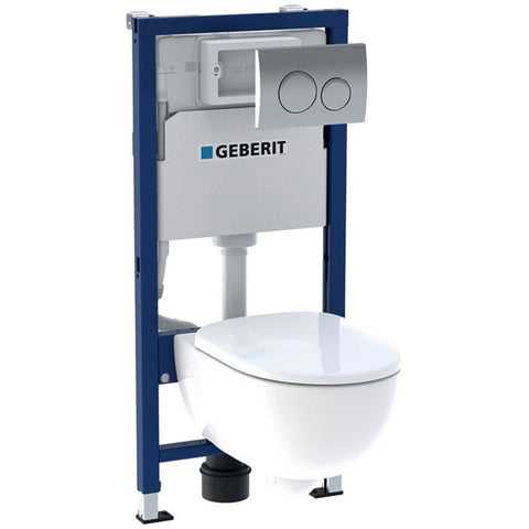 Geberit Selnova & Delta White Wall-Hung 4-in-1 Frame, Flush Plate, Selnova Rimless Pan & Soft Close Seat Pack