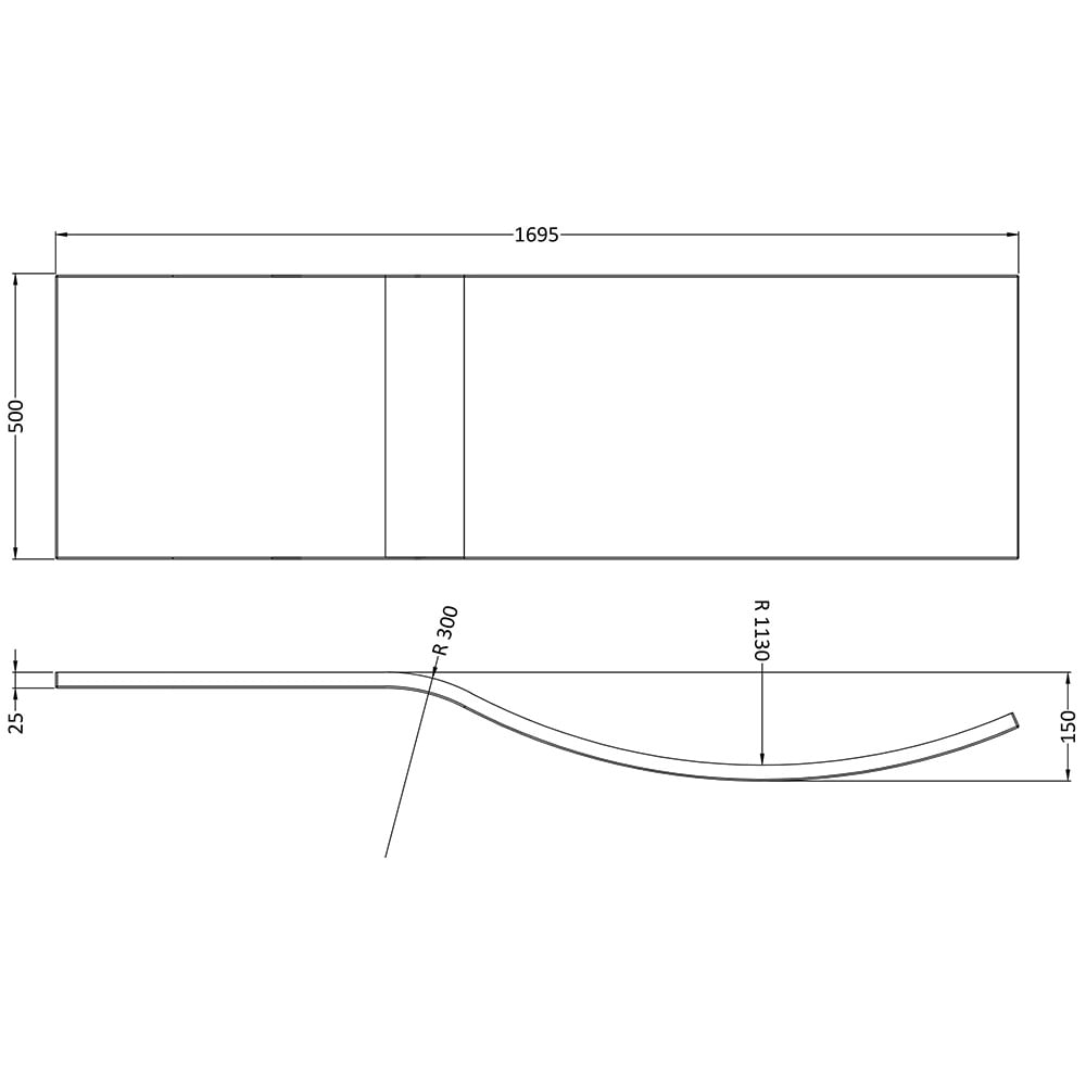 Nuie White Acrylic B-Shaped Shower Bath Front Panel 1700mm - WBB200