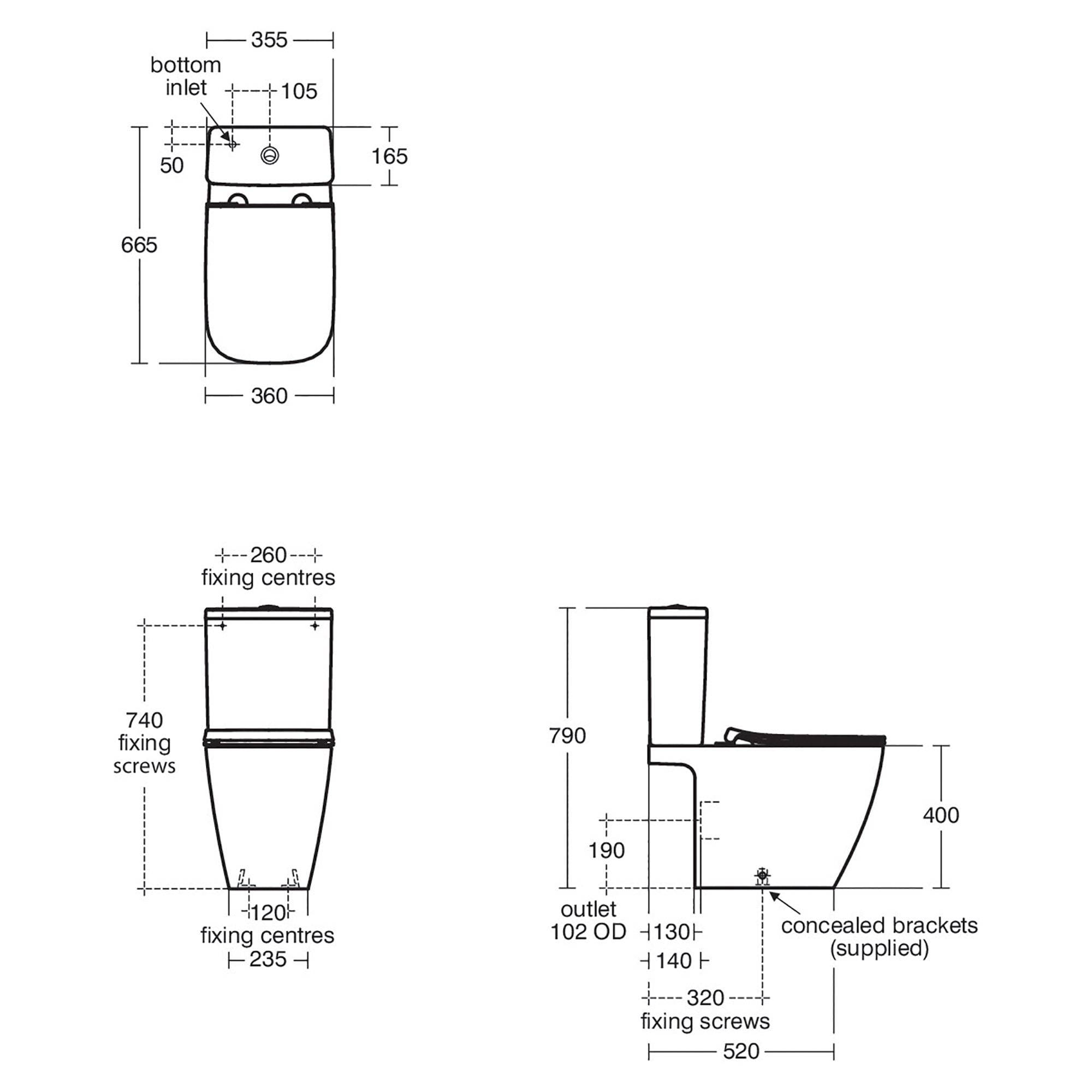 Ideal Standard I.Life B Close Coupled Toilet Bowl with Horizontal Outlet and Rimls+ Technology