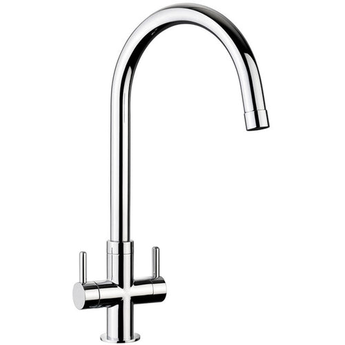 Rangemaster Monorise Twin Lever Kitchen Sink Mixer Tap with Chrome and Brushed Finish