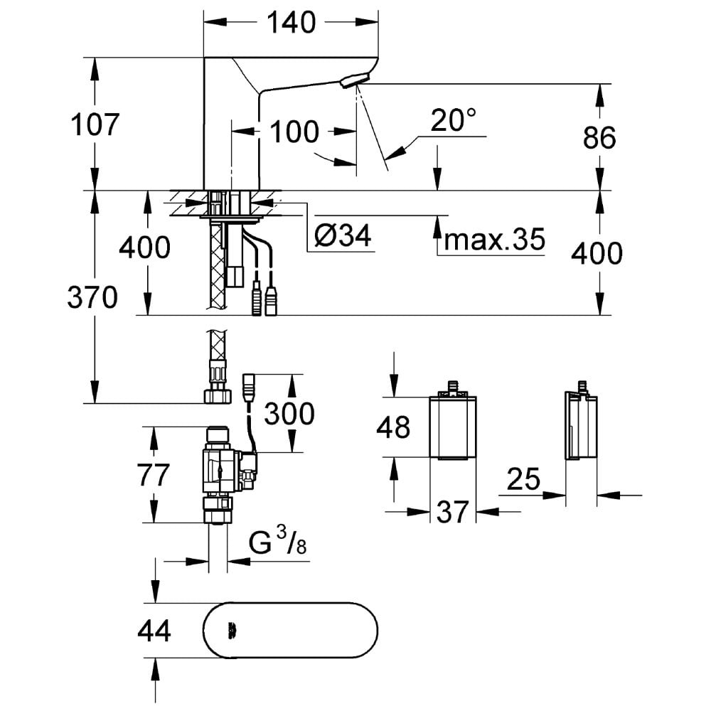 Grohe Euroeco Chrome Cosmopolitan E Infra-Red Electronic Basin Tap - 36271000