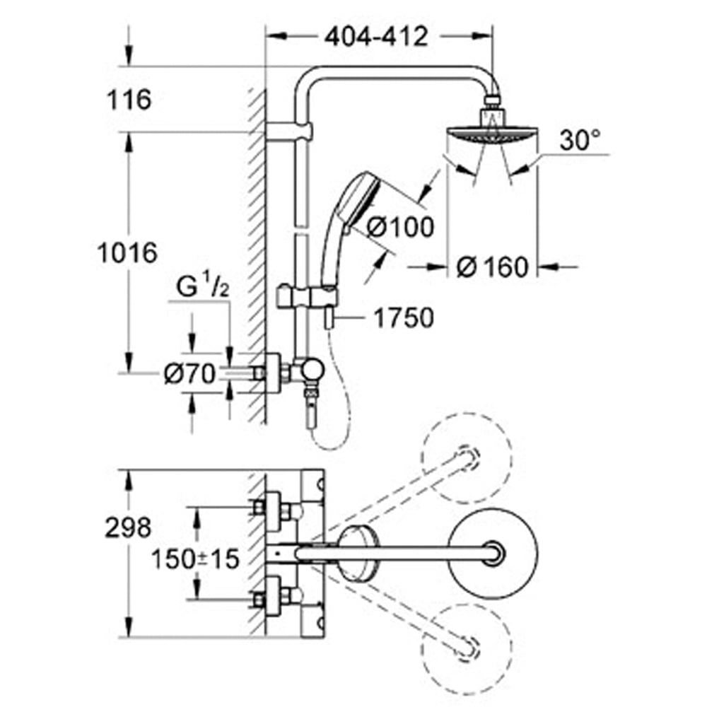 Grohe Tempesta Chrome Cosmopolitan 160 Shower System With Thermostat For Wall Mounting - 27922000