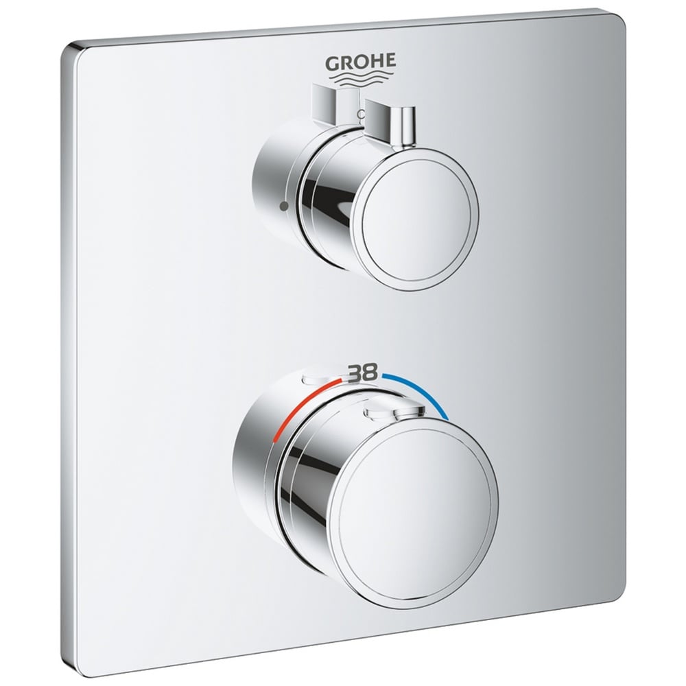 Grohe Grohtherm Chrome Thermostatic Mixer For 1 Outlet With Shut Off Valve - 24078000