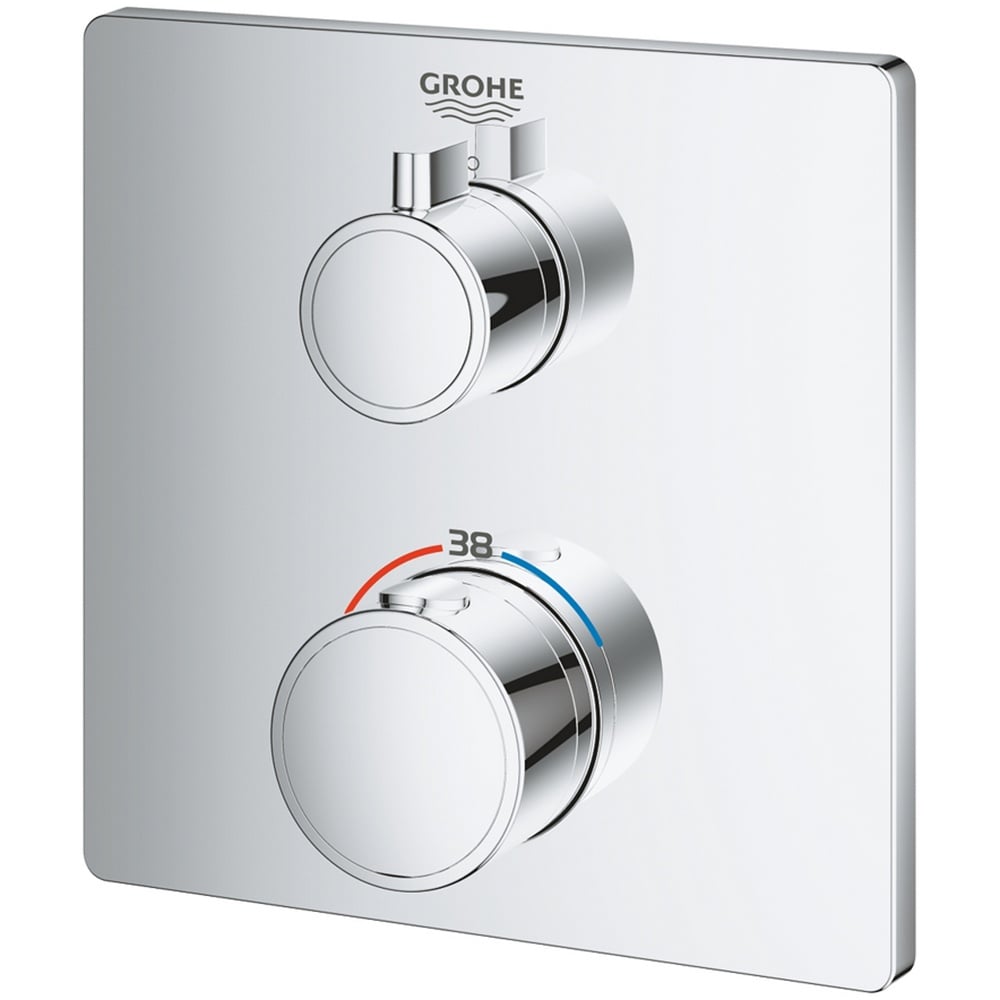 Grohe Grohtherm Chrome Thermostatic Mixer For 1 Outlet With Shut Off Valve - 24078000