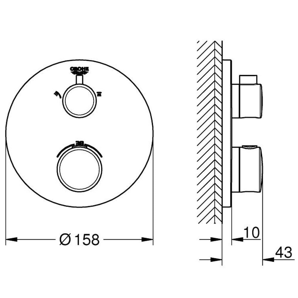 Grohe Grohtherm Chrome Thermostatic Shower For 2 Outlets With Integrated Shut Off/Diverter Valve - 24076000