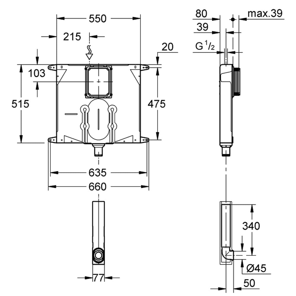 Grohe White Flushing Cistern For Wc 80 mm - 38863000