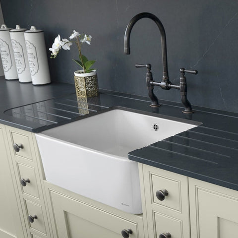 Caple Yorkshire 1.0 Bowl White Ceramic Farmhouse Kitchen Sink YORK2