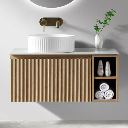 Astini Flauto 800mm Wall Hung Vanity W/ RH Side Storage & LH Counter Top