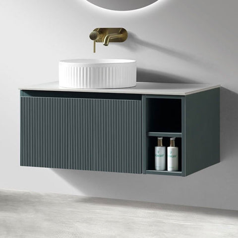 Astini Flauto 800mm Smoked Sage Wall Hung Vanity W/ Side Storage & LH Counter Top