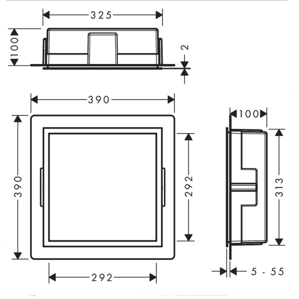 Hansgrohe XtraStoris Individual 300x300x100mm Matt Black Wall Niche with Design Frame