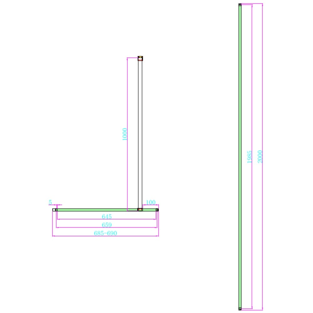 Scudo 10mm Glass Wetroom Panel 700mm with Gun Metal Wall Profile & Bracing Bar