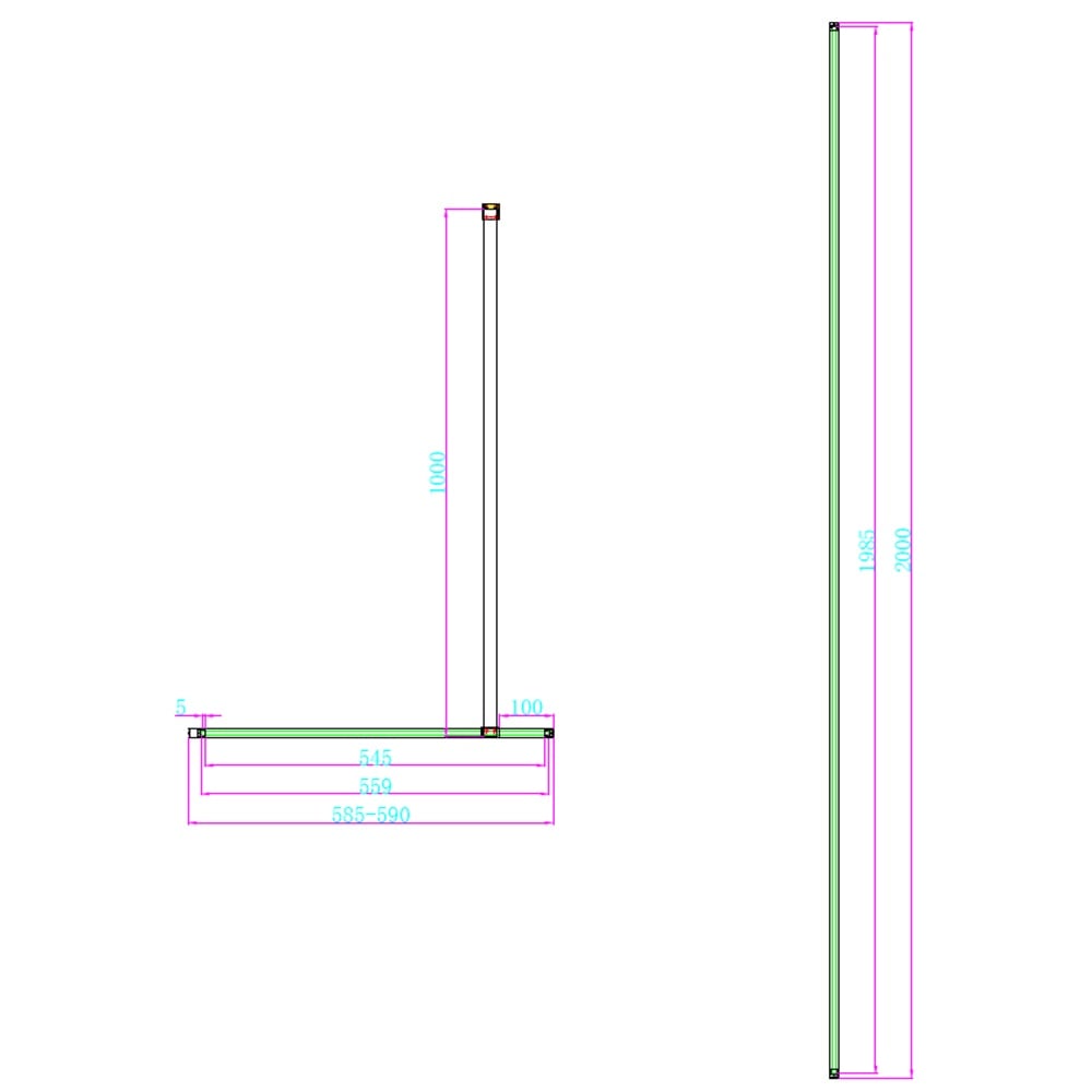 Scudo 10mm Glass Wetroom Panel 600mm with Gun Metal Wall Profile & Bracing Bar