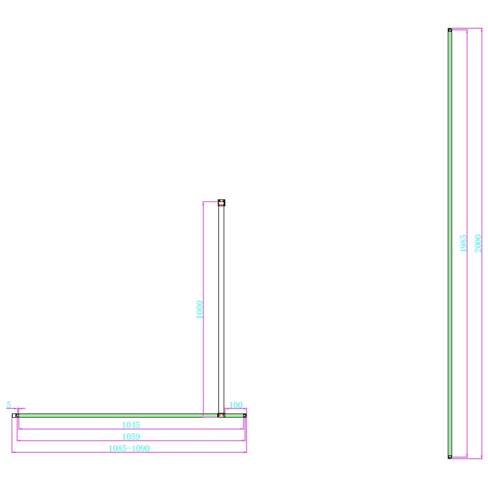 Scudo 10mm Glass Wetroom Panel 1100mm with Gun Metal Wall Profile & Bracing Bar