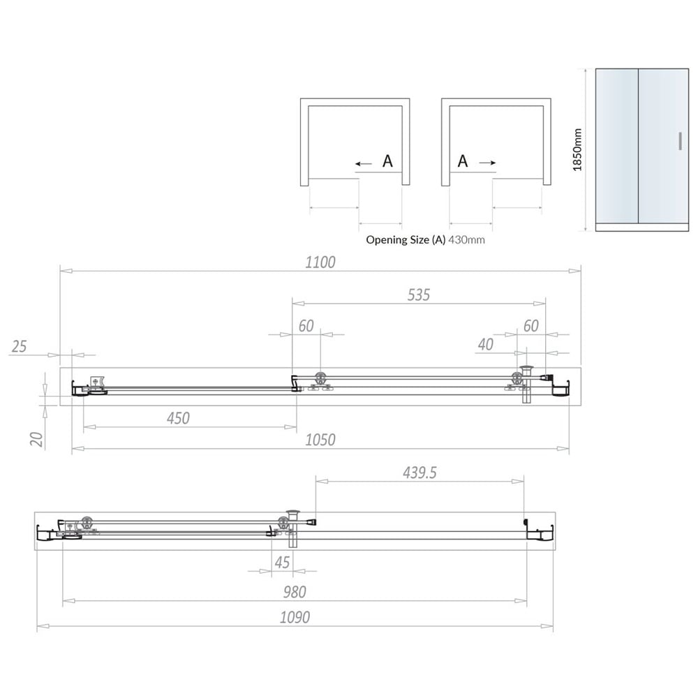 Scudo S6 Chrome Sliding Shower Door 1100mm - S6-GLASS014