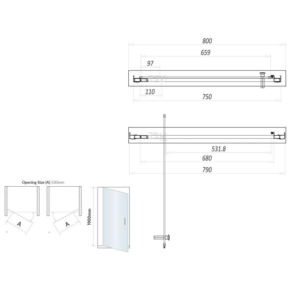 Scudo S6 Brushed Brass Pivot Door 800mm - S6-BBGLASS019