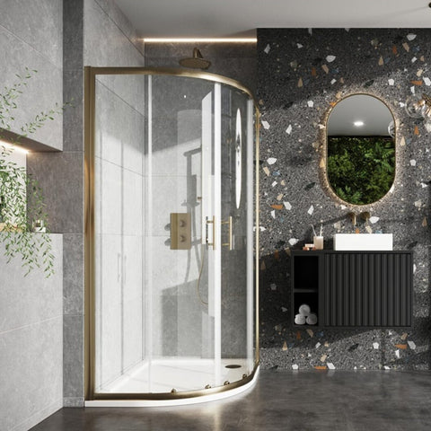 Scudo S6 Brushed Brass Double Door Quadrant 900mm - S6-BBGLASS002
