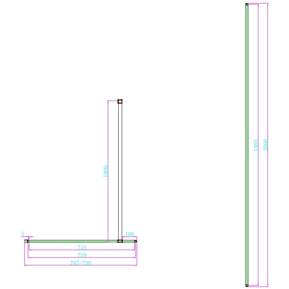 Scudo 10mm Glass Wetroom Panel 800mm with Gun Metal Wall Profile & Bracing Bar