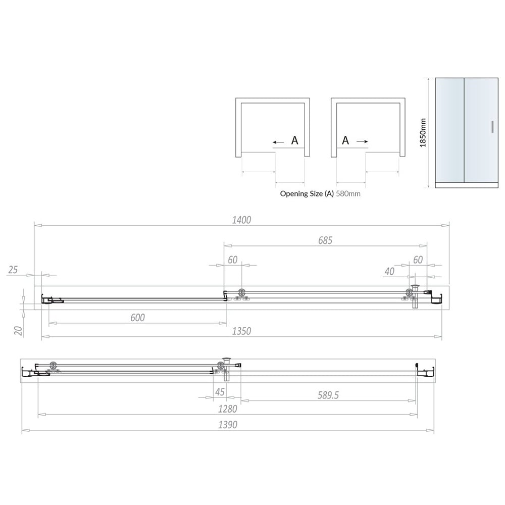 Scudo S6 Chrome Sliding Shower Door 1400mm - S6-GLASS016