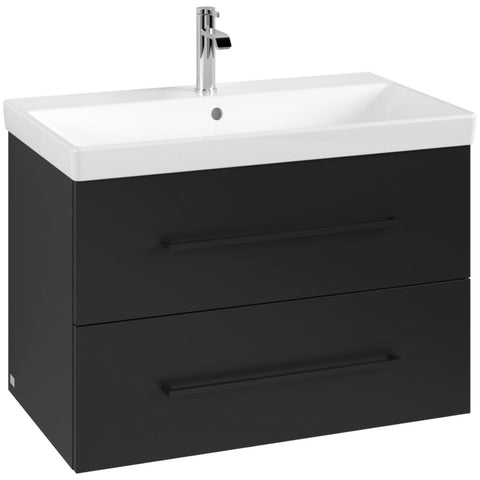 Villeroy & Boch Avento Volcano Black 800mm Wall Hung Vanity Unit with Black Handles & Basin