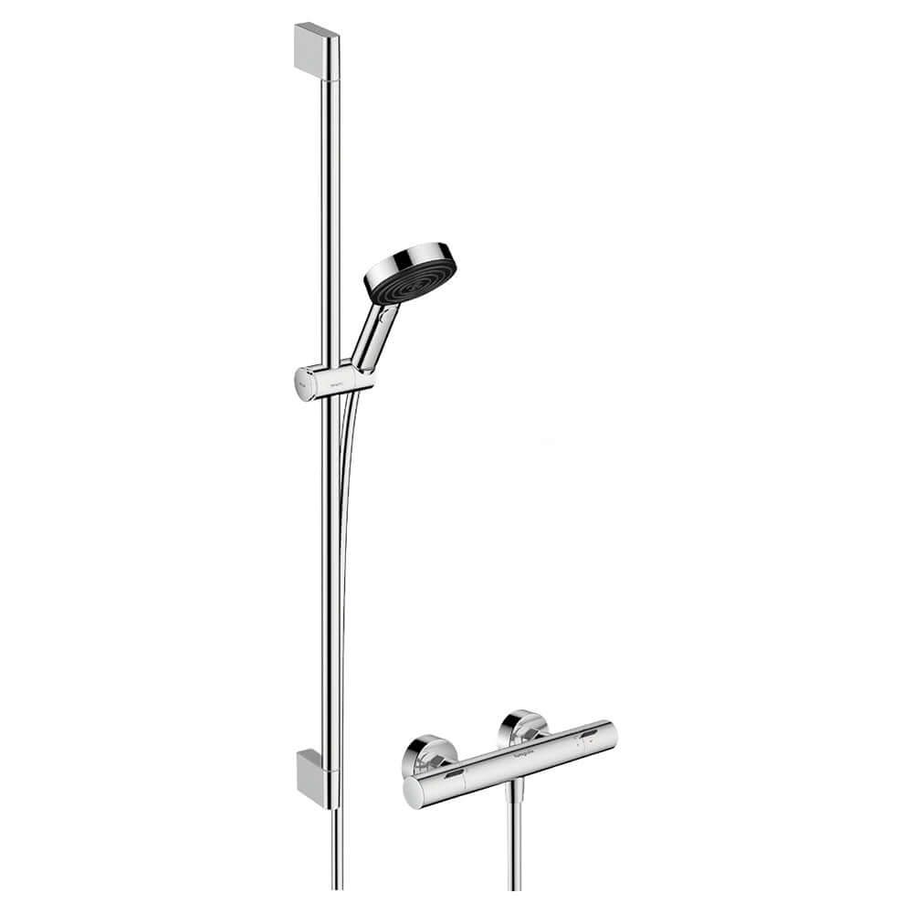 Hansgrohe Pulsify Select S Chrome Shower System 105 3 Jet Relaxation Ecosmart With Ecostat Fine and Shower Bar 90cm 24261000
