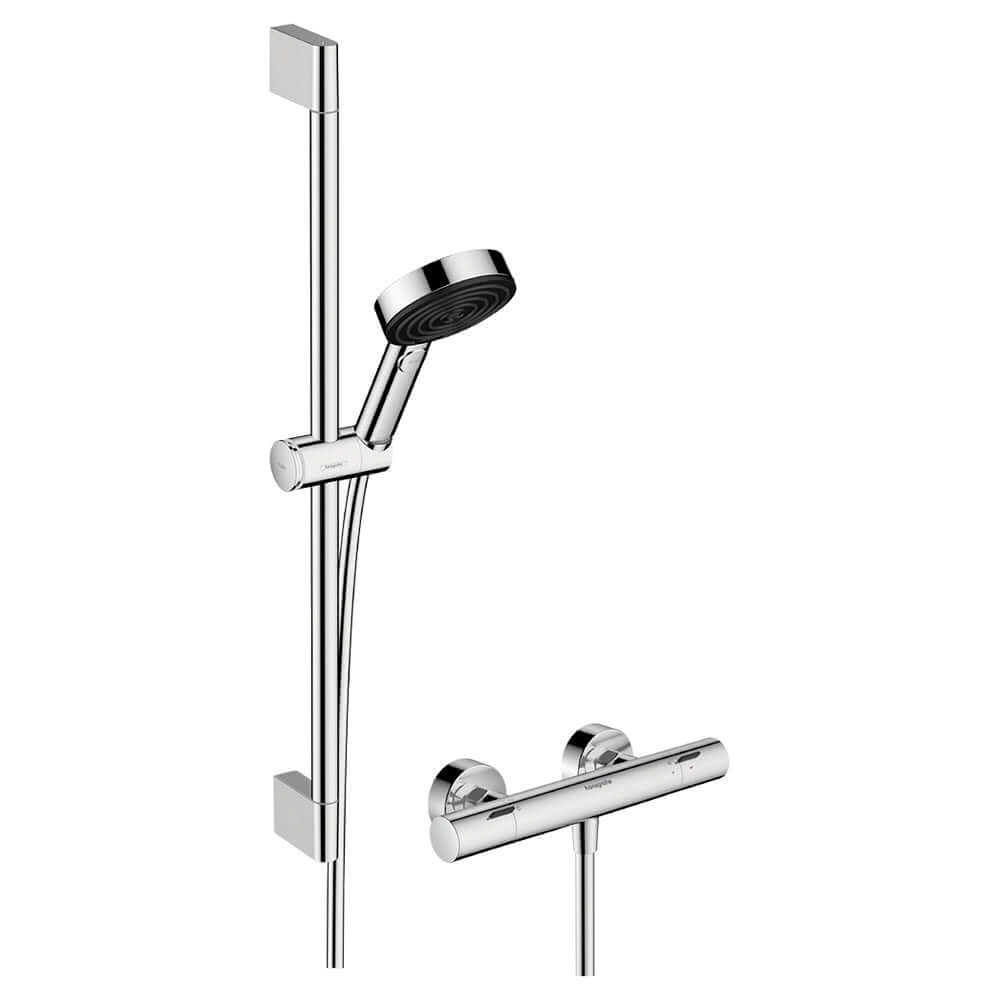 Hansgrohe Pulsify Select S Chrome Shower System 105 3 Jet Relaxation Ecosmart With Ecostat Fine and Shower Bar 65cm 24262000