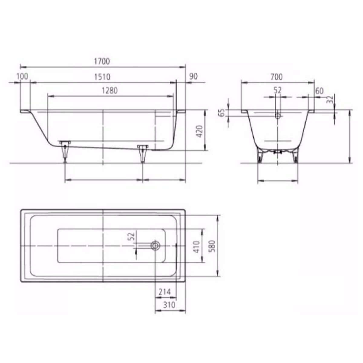Kaldewei Puro 1700 x 700mm White 0 Tap Hole Bath