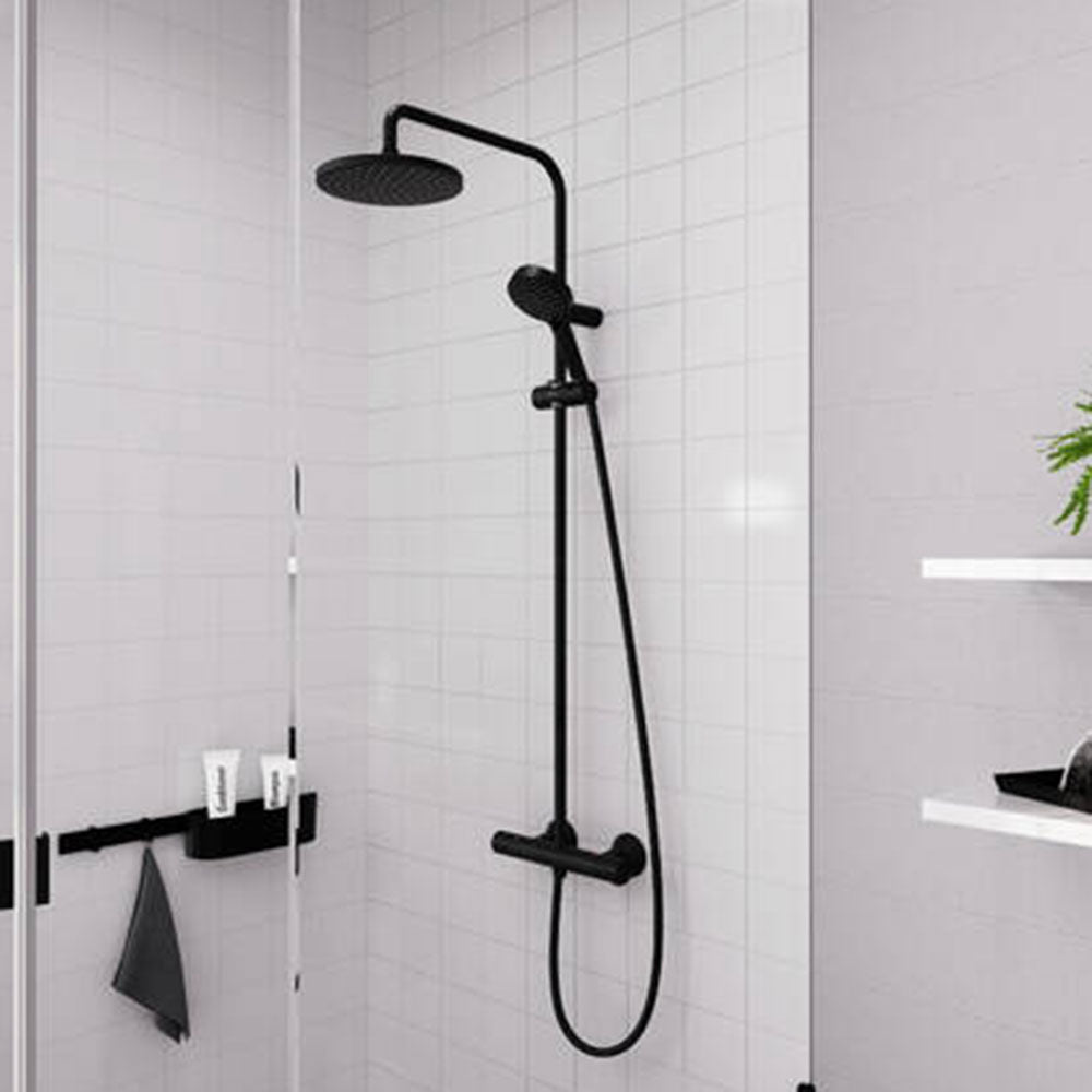 Hansgrohe Vernis Blend Matt Black 200 1 Jet EcoSmart Showerpipe with Thermostat