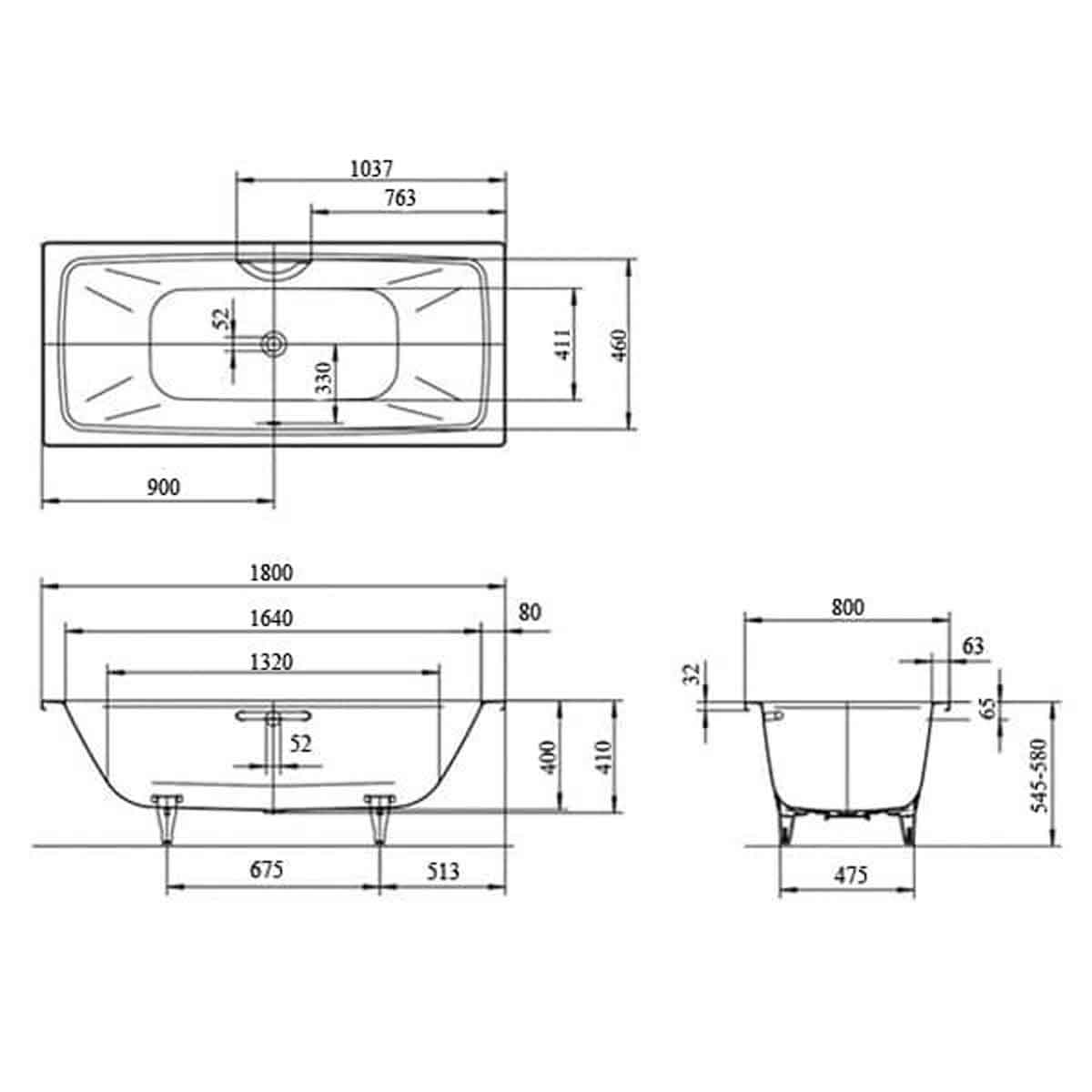 Kaldewei Cayono Duo 1800 x 800mm White 0 Tap Hole Bath