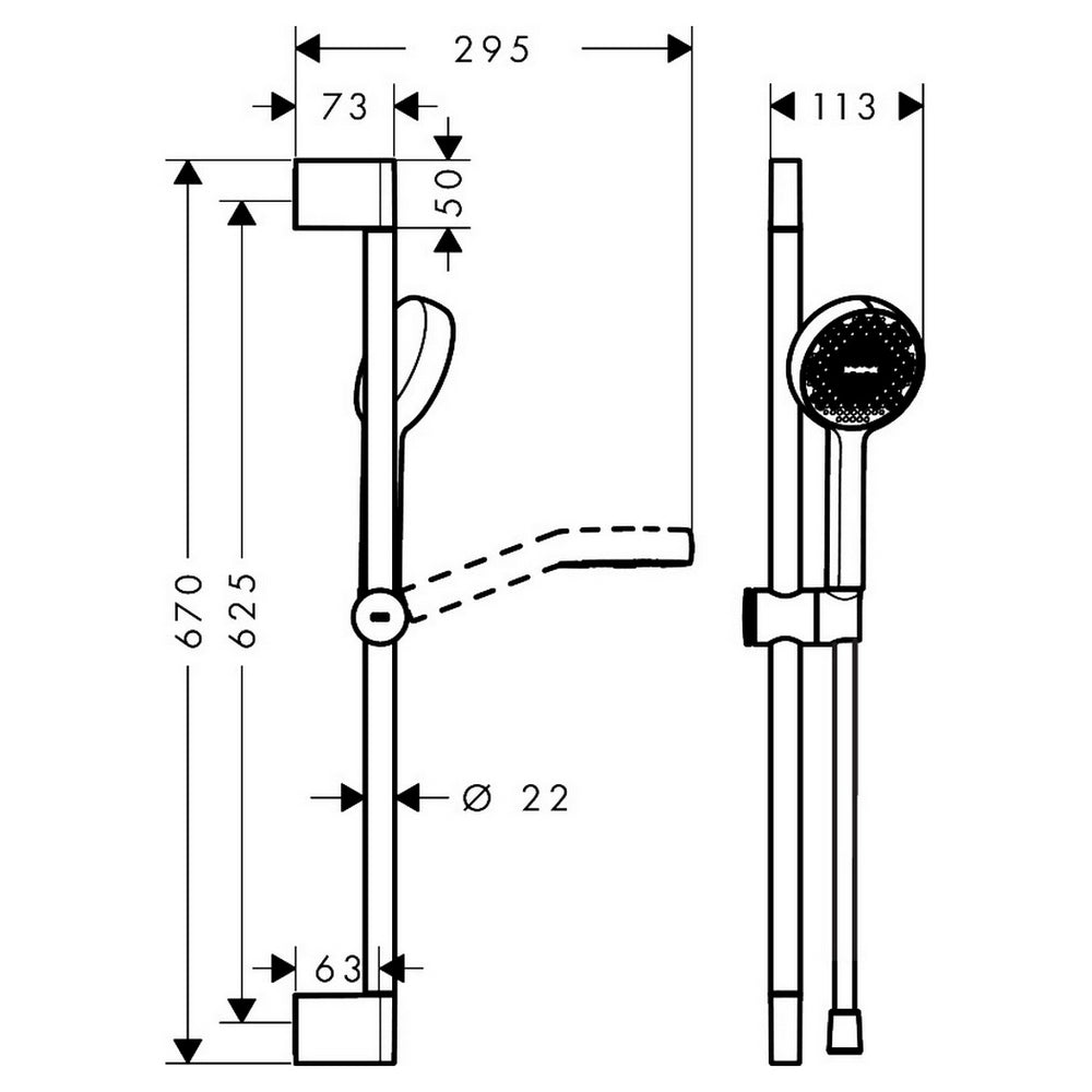 Hansgrohe Activera Select S Chrome Shower Set 95 2 Jet Ecosmart With Shower Bar 65cm 28044000