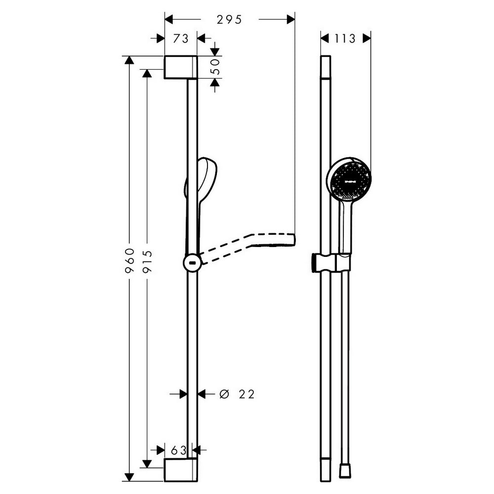 Hansgrohe Activera Select S Chrome Shower Set 95 2 Jet Ecosmart With Shower Bar 90cm 28046000