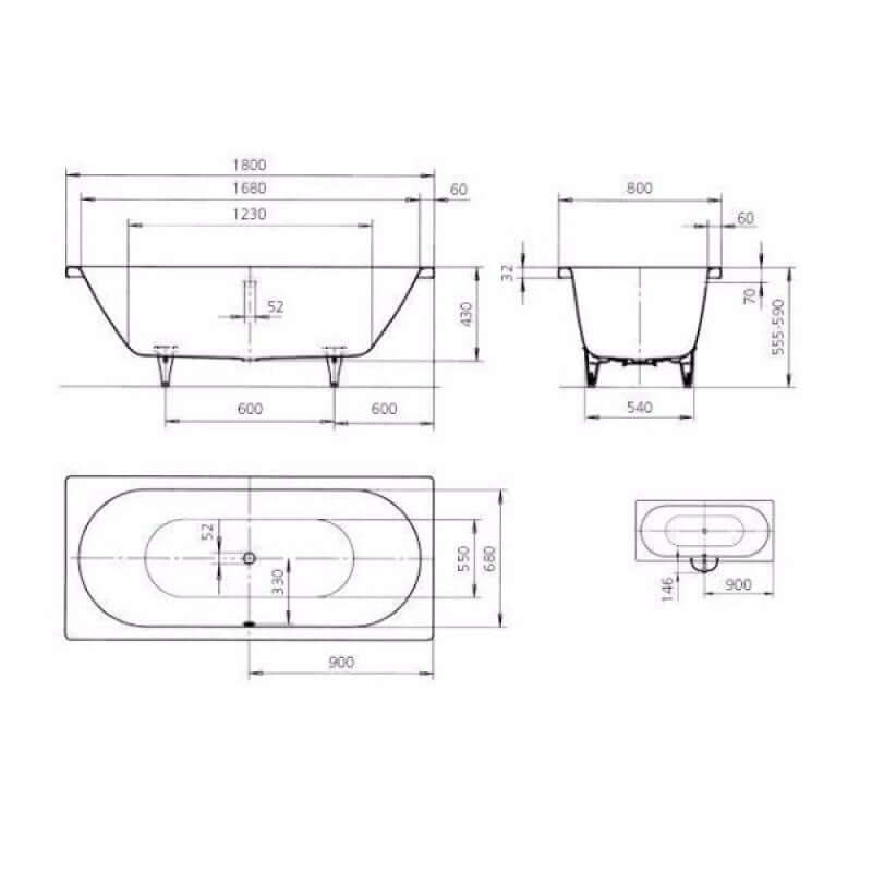 Kaldewei Classic Duo 1800 x 800mm White 0 Tap Hole Bath