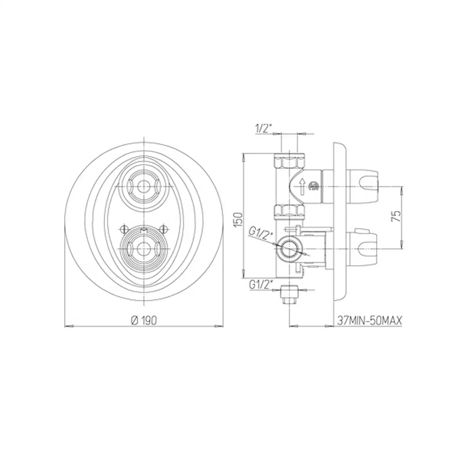 Painitech 2000 Chrome Built In Thermostatic Shower Mixer Valve 2TCR690TH