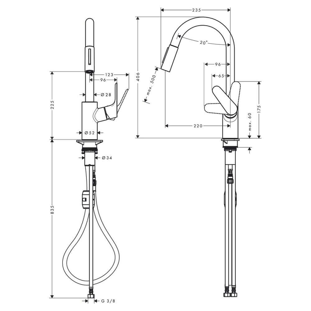 Hansgrohe Focus M41 Stainless Steel 240 Pull-Out Spray Single Lever Kitchen Sink Mixer Tap