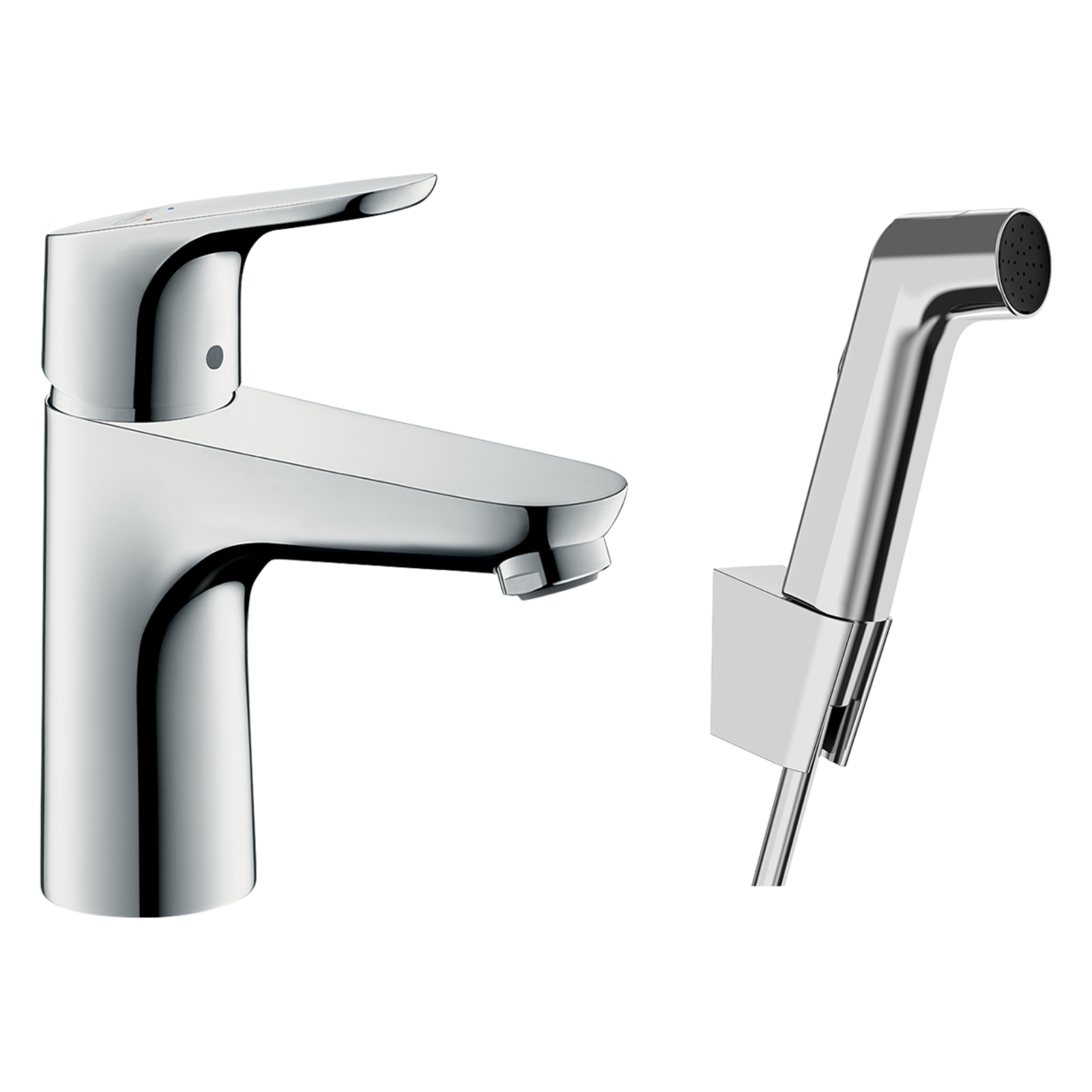Hansgrohe Focus Chrome Basin Mixer Tap With Bidet Spray & Shower Hose 160cm