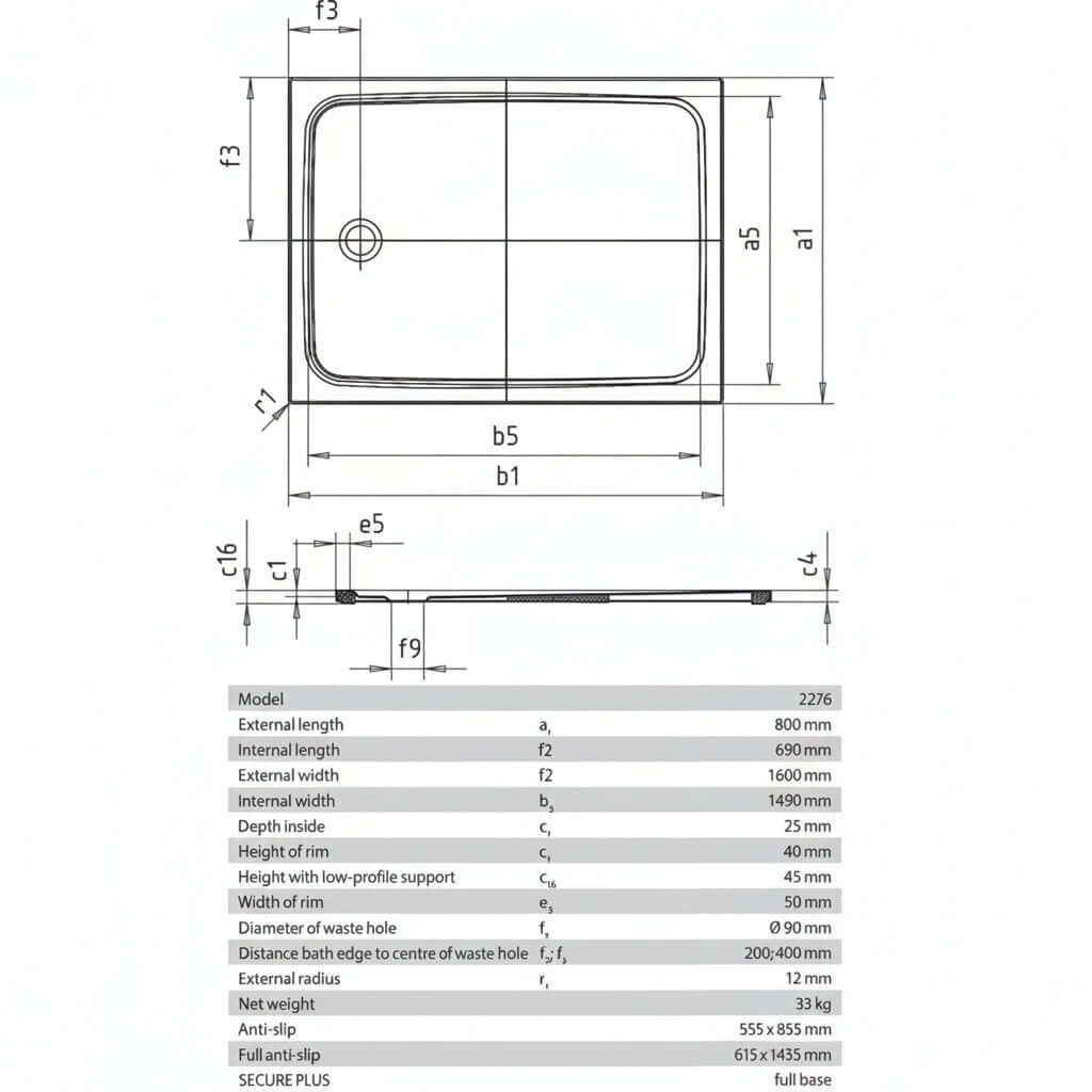 Kaldewei Cayonoplan Rectangular White Shower Tray 1600 x 800mm