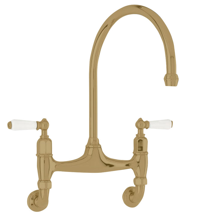 Perrin & Rowe Ionian Aged Brass Wall Mounted Kitchen Bridge Tap - 4183ABWPC