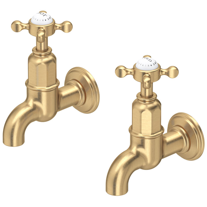 Perrin & Rowe Mayan Cross Handle Wall Mounted Sink Taps with Classic Design