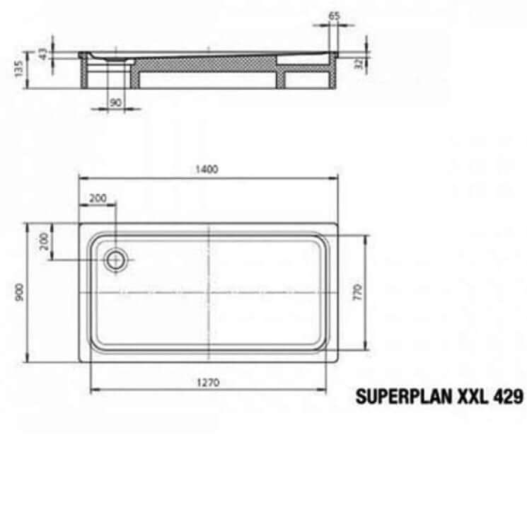 Kaldewei Superplan XXL Rectangular White Shower Tray 1400 x 900mm