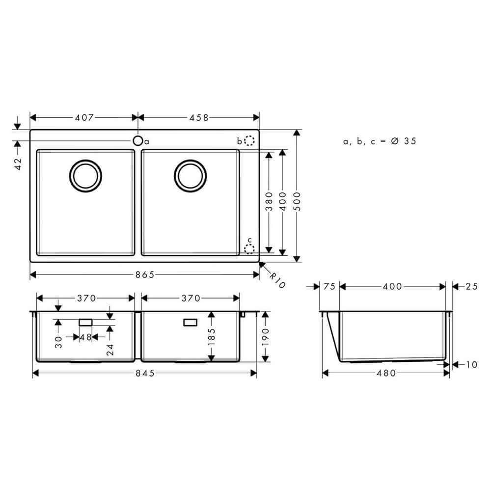 Hansgrohe S711-F765 2.0 Bowl Stainless Steel Kitchen Sink 43303800