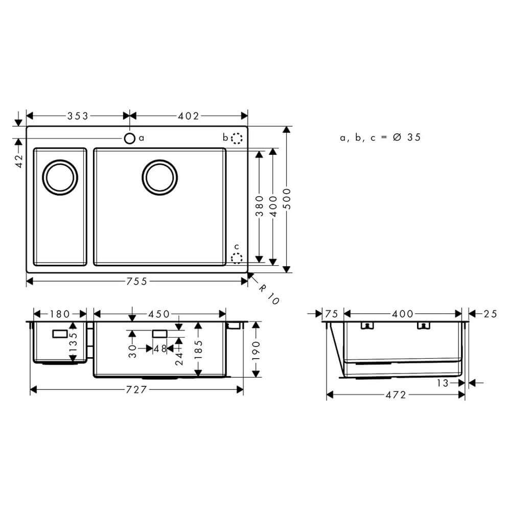 Hansgrohe S711-F655 1.5 Bowl Stainless Steel Kitchen Sink 43309800