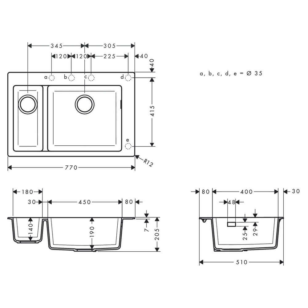 Hansgrohe S510-F635 1.5 Bowl Built-in Kitchen Sink 180/450