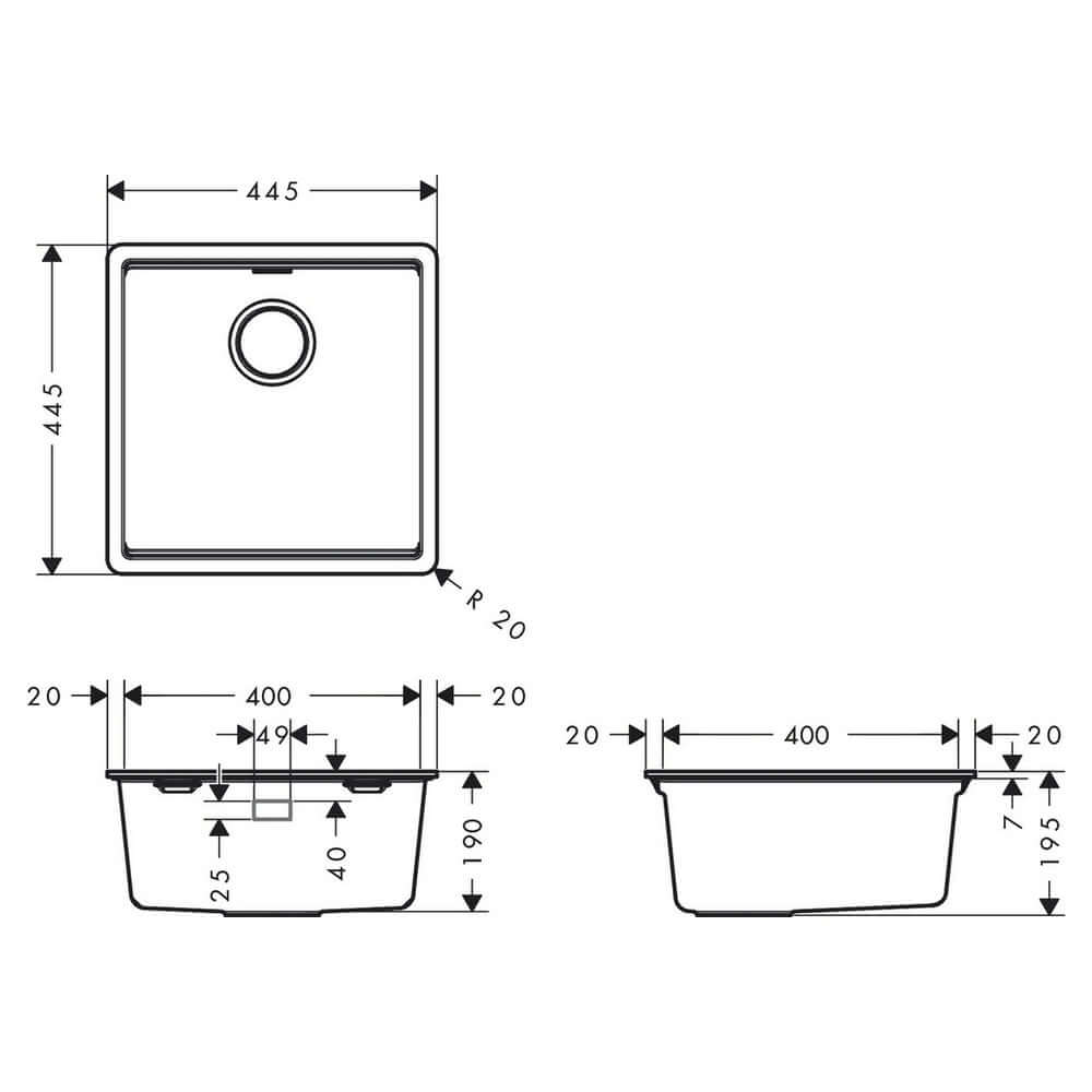 Hansgrohe S530-F400 1.0 Bowl Built-In Kitchen Sink With Manual Drain Kit