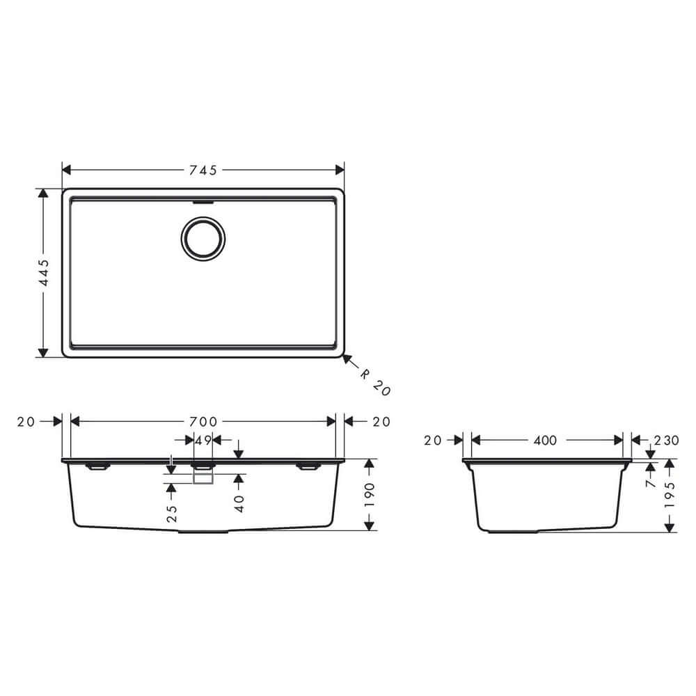 Hansgrohe S530-F700 1.0 Bowl Built-in Kitchen Sink With Manual Drain Kit